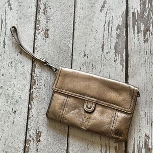 The Sak Metallic Bronze Leather Clutch Wristlet Crossbody Purse